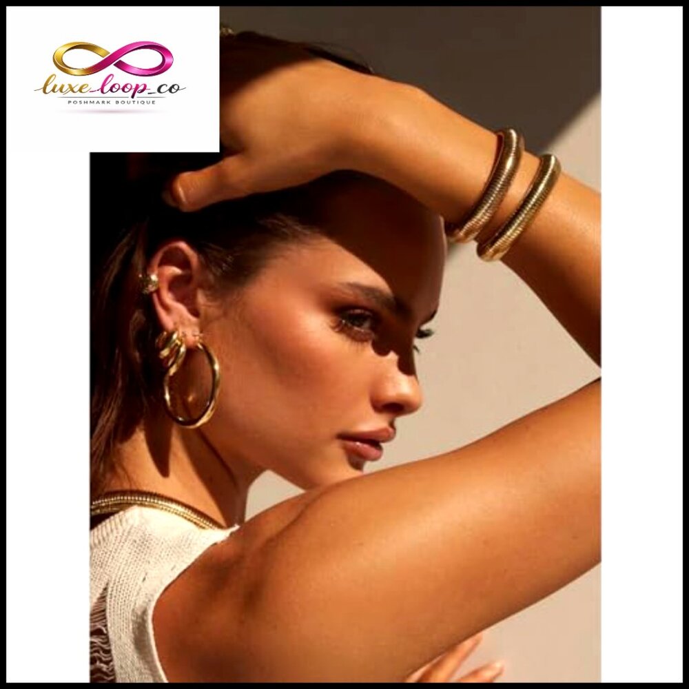 Chunky Gold Bangle Bracelet Set Stackable Stretch… - image 4